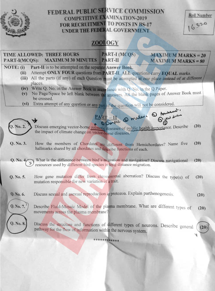 CSS-2019 Zoology Paper
