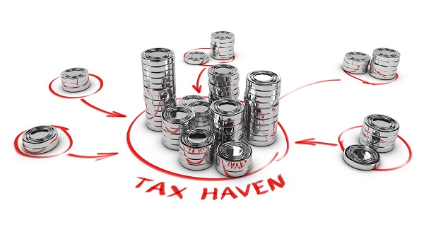 Stacks of generic coins over white background with arrows pointing the center. Conceptual image for tax evasion. Tax haven illustration