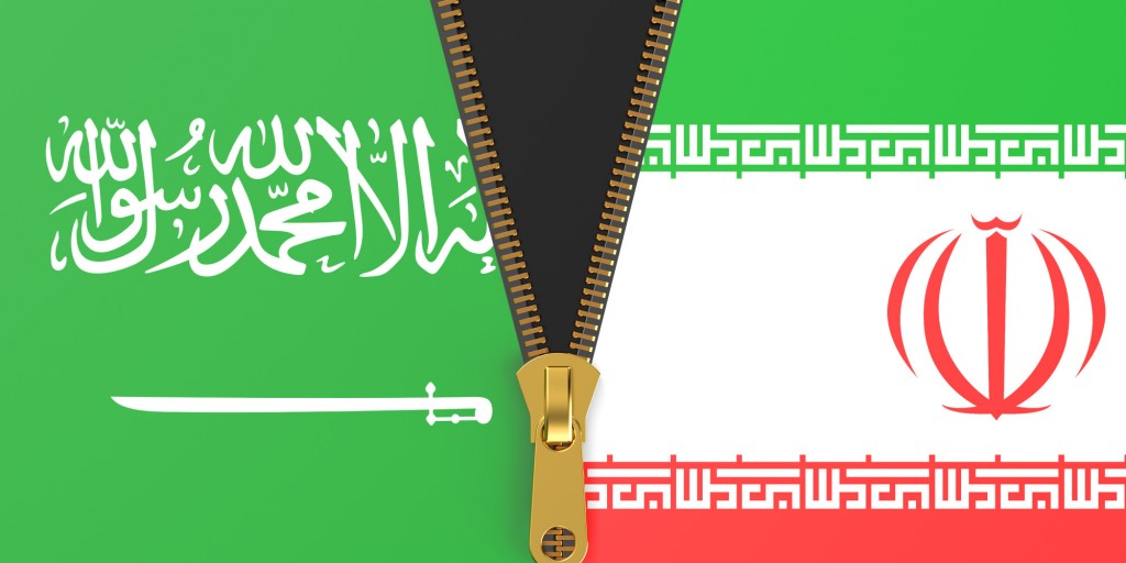 Flags of Iran and Saudi Arabi, political concept