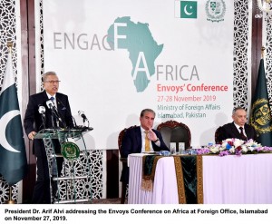 President Dr. Arif Alvi addressing the Envoys Conference on Africa at Foreign Office, Islamabad on November 27, 2019.