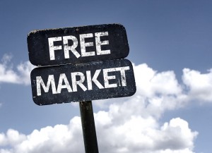 Free Market sign with clouds and sky background