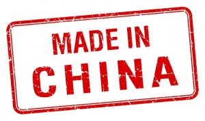 made in China red square isolated stamp
